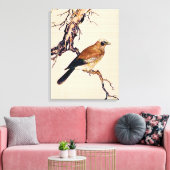 Japans Hout snijvlak van een Finch, bruin en beige Canvas Afdruk (Insitu (Woonkamer))