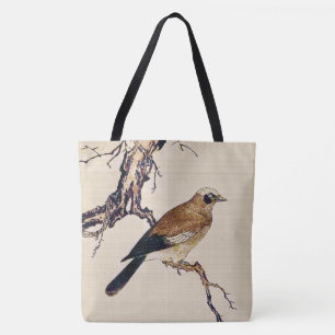 Japans Hout snijvlak van een Finch, bruin en beige Draagtas