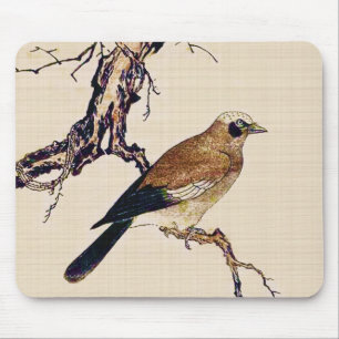 Japans Hout snijvlak van een Finch, bruin en beige Muismat