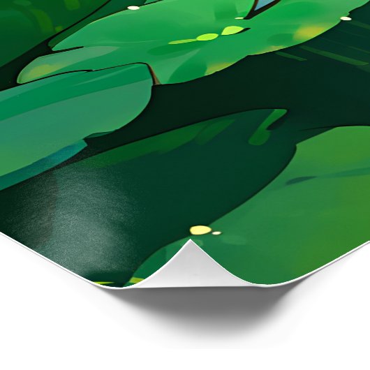 Japans huis en meer met groene lelie pads perfect poster (Hoek)