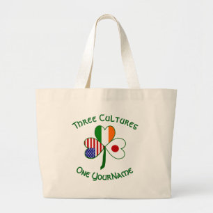 Japans Iers-Amerikaanse vlaggen Shamrock Jouw naam Grote Tote Bag