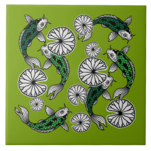 Japans Indigo Groene Karper Folk Patroon Tegeltje