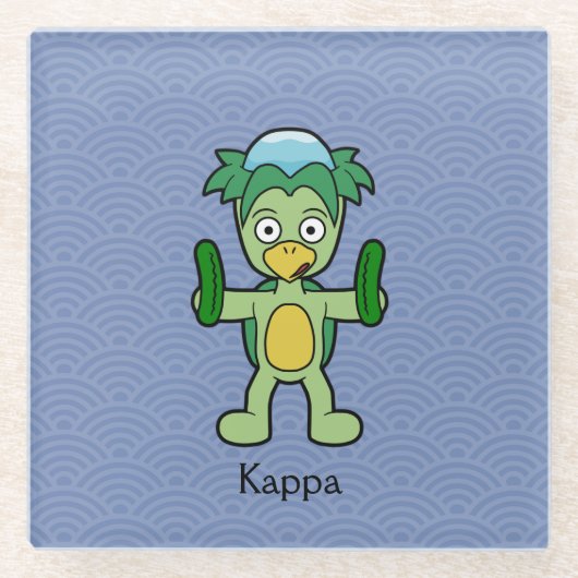 Japans Kappa Imp: Cartoon Yokai Glazen Onderzetter (Voorkant)