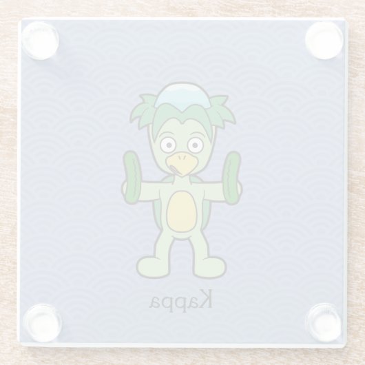 Japans Kappa Imp: Cartoon Yokai Glazen Onderzetter (Achterkant)