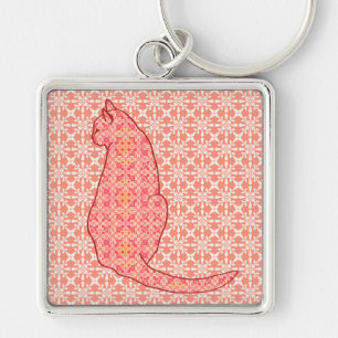 Japans kat - koraal Oranje batik Sleutelhanger
