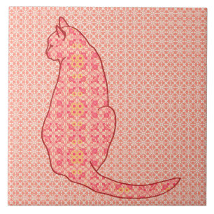 Japans kat - koraal Oranje batik Tegeltje