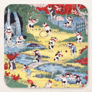 Japans Kattenland, Utagawa Kunitoshi Vierkante Kartonnen Onderzetter