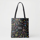 Japans Kawaii Doodles op zwart Monogram Initialen Draagtas (Voorkant)