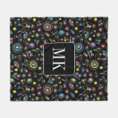 Japans Kawaii Doodles op zwart Monogram Initialen Fleece Deken (Voorkant (Horizontaal))