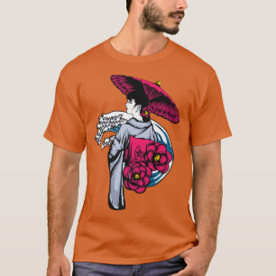  Japans Kawaii Geisha Anime Girl in Kimon T-shirt