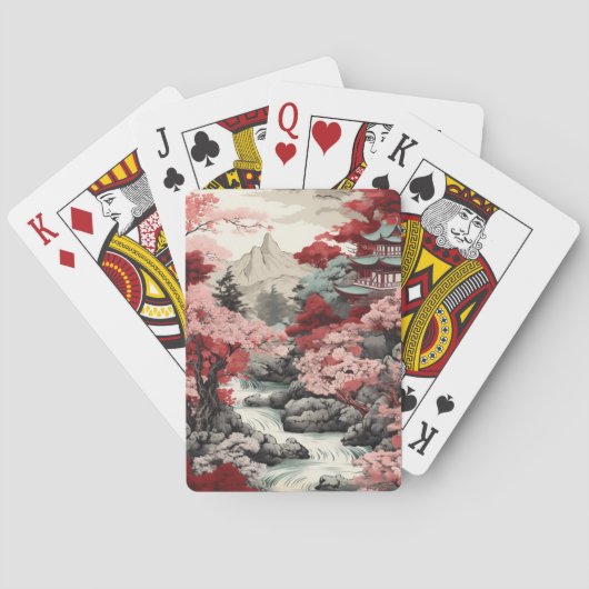 japans kersenbloesems en rivierbos pokerkaarten (Achterkant)