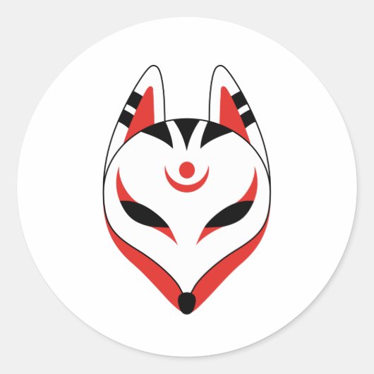 Japans keusune fox-masker ronde sticker (Voorkant)