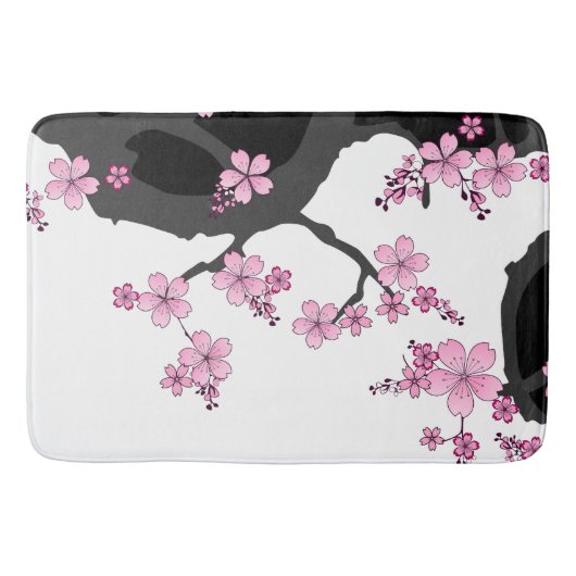 Japans Kimono Black en White Pink Sakura Badmat (Voorkant)