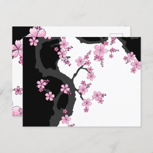 Japans Kimono Black en White Pink Sakura Briefkaart