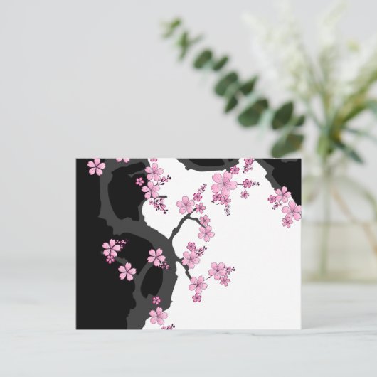 Japans Kimono Black en White Pink Sakura Briefkaart (Staand voorkant)