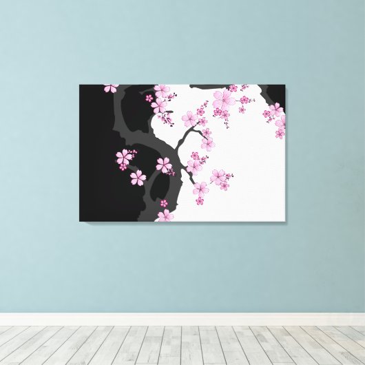 Japans Kimono Black en White Pink Sakura Canvas Afdruk (Insitu (Houten vloer))