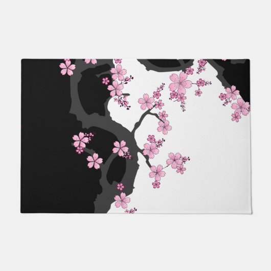 Japans Kimono Black en White Pink Sakura Deurmat (Voorkant)