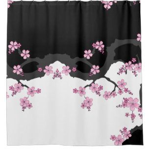 Japans Kimono Black en White Pink Sakura Douchegordijn