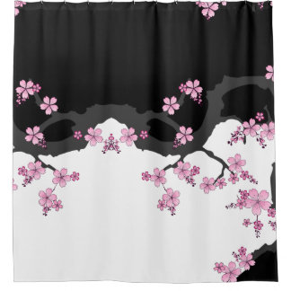 Japans Kimono Black en White Pink Sakura Douchegordijn