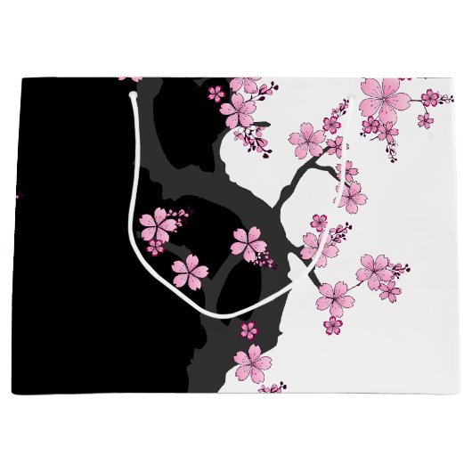 Japans Kimono Black en White Pink Sakura Groot Cadeauzakje (Voorkant)