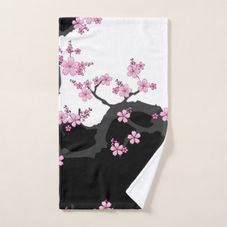 Japans Kimono Black en White Pink Sakura Handdoek