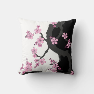 Japans Kimono Black en White Pink Sakura Kussen