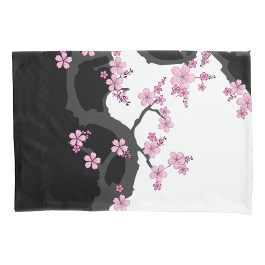 Japans Kimono Black en White Pink Sakura Kussensloop (Voorkant)