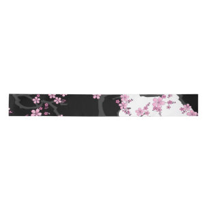 Japans Kimono Black en White Pink Sakura Lint