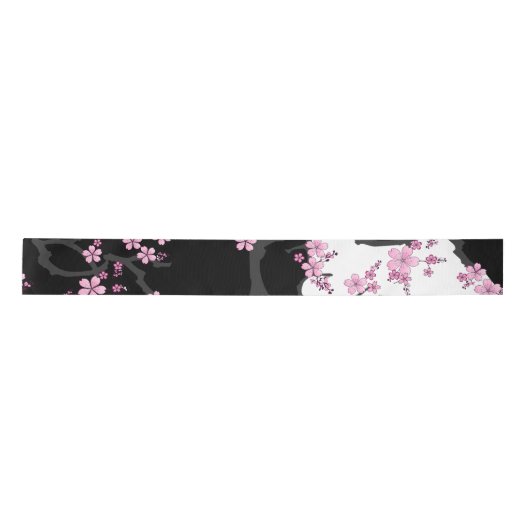 Japans Kimono Black en White Pink Sakura Lint (Voorkant)
