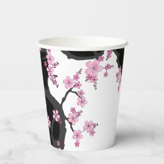 Japans Kimono Black en White Pink Sakura Papieren Bekers