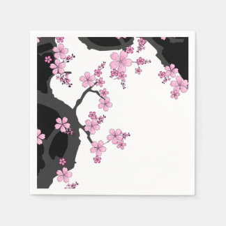 Japans Kimono Black en White Pink Sakura Servet