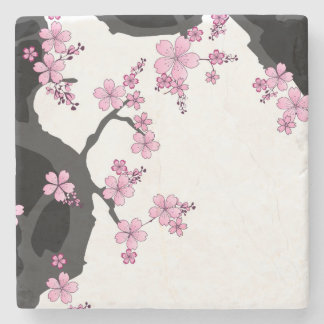 Japans Kimono Black en White Pink Sakura Stenen Onderzetter