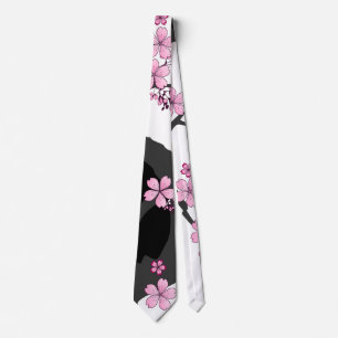 Japans Kimono Black en White Pink Sakura Stropdas