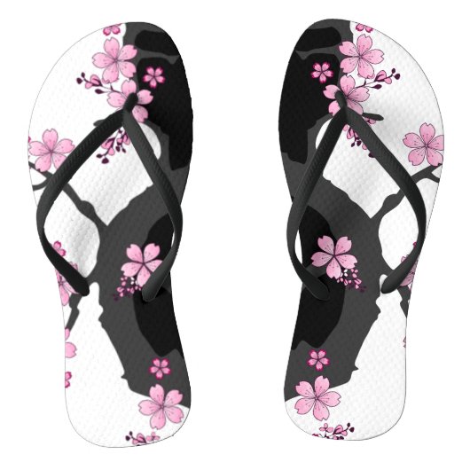 Japans Kimono Black en White Pink Sakura Teenslippers (Voetbed)