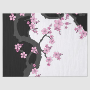 Japans Kimono Black en White Pink Sakura Tissuepapier