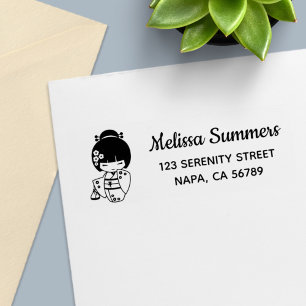 Japans Kimono Meisje Adres Zelfinktende Stempel