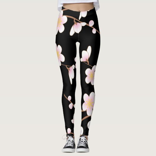 Japans Kimono Patern C Leggins Black Leggings (Voorkant)