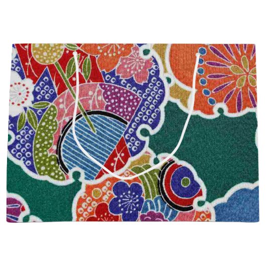 Japans KIMONO textiel, flessenpatroon Groot Cadeauzakje (Voorkant)