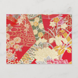 Japans KIMONO textiel, Floral Pattern Briefkaart