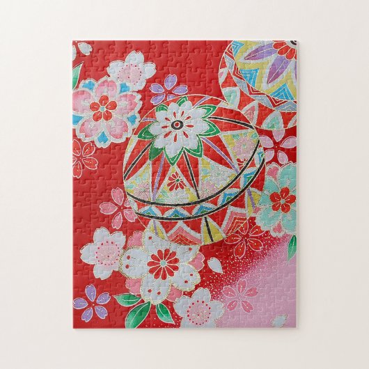 Japans KIMONO textiel, Floral Pattern Legpuzzel (Verticaal)
