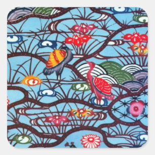 Japans Kimono Textile (Bingata) Vierkante Sticker