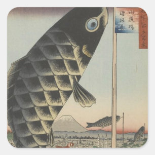 Japans Koi Fish Festival Flag Antiek Vierkante Sticker