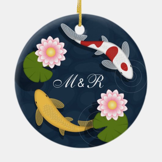 Japans Koi Fish Monogram Initialen Keramisch Ornament (Achterkant)