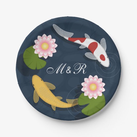 Japans Koi Fish Monogram Initialen Papieren Bordje (Voorkant)