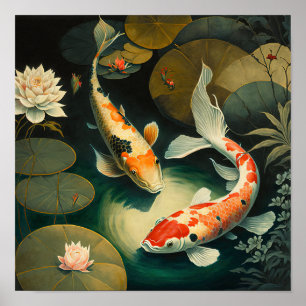 Japans Koi Fish Pond Art Print Poster