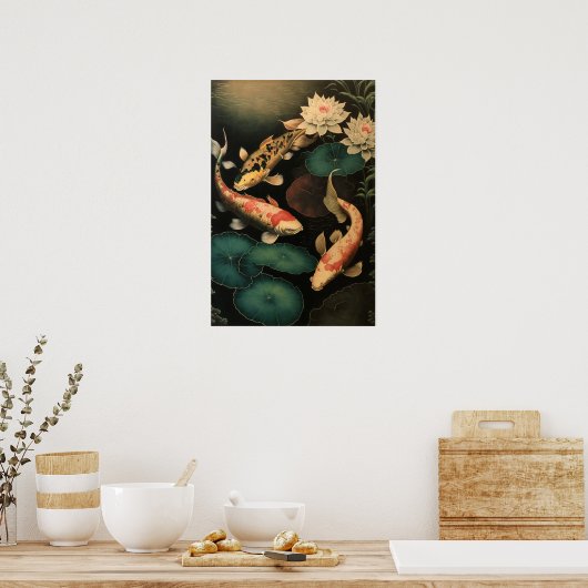 Japans Koi Fish Pond Art Print Poster (Keuken)
