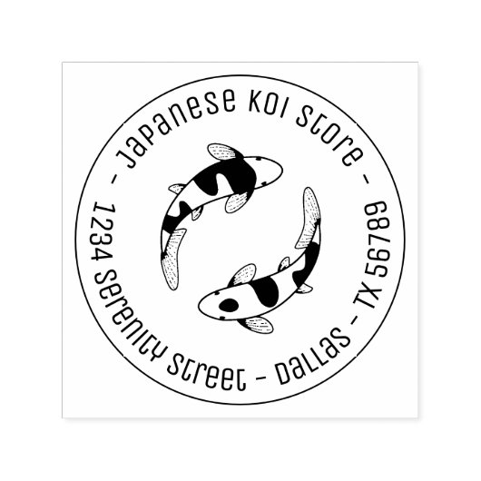 Japans Koi Fish Store Business Round Address Zelfinktende Stempel (Design)
