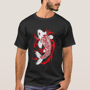 Japans Koi Karper Tribal Tattoo Art Wit Rood Zwart T-shirt