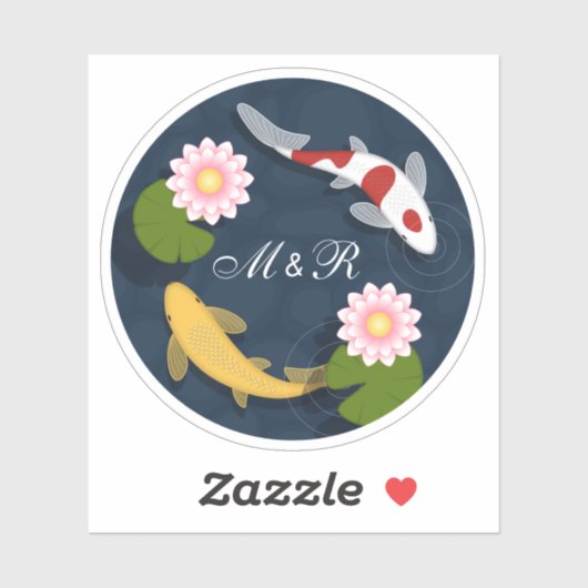 Japans Koi visvijver monogram Initiaal Sticker (Vel)