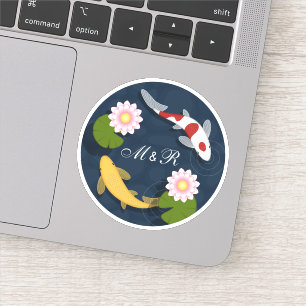 Japans Koi visvijver monogram Initiaal Sticker